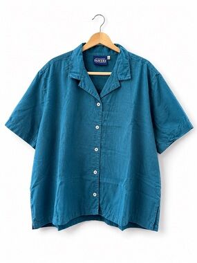 Big Bud Press Pantry Camp Collar Button-Up Shirt Teal Blue 2XL Made in USA